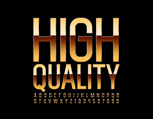 Vector High Quality Font. Golden Alphabet Letters and Numbers.