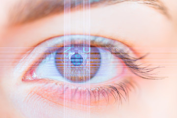 Young girl having eye test eye test machine