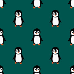 Seamless pattern with cute cartoon penguin. Vector illustration.