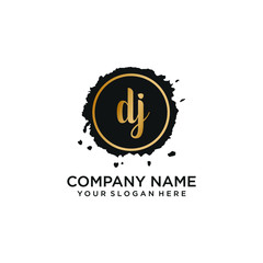 DJ initial Handwriting logo vector templates