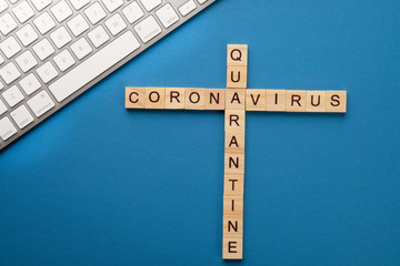 computer on a blue background. Medical crossword on blue background