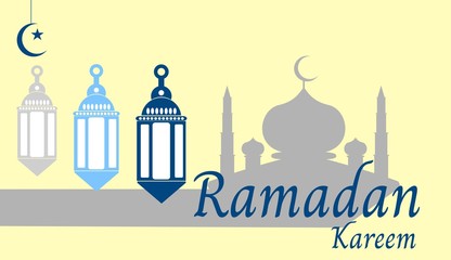 ramadan kareem.ramadan design with a mosque image,lantern and a half month on it.vector illustration
