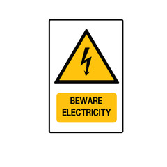 Beware Electricity Symbol Sign,Vector Illustration, Isolated On White Background Label..