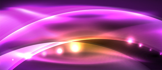 Abstract background. Shiny design neon waves with light effects, techno trendy design. Vector Illustration For Wallpaper, Banner, Background, Card, Book Illustration, landing page