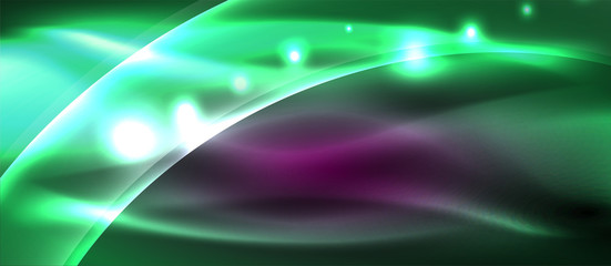 Abstract background. Shiny design neon waves with light effects, techno trendy design. Vector Illustration For Wallpaper, Banner, Background, Card, Book Illustration, landing page