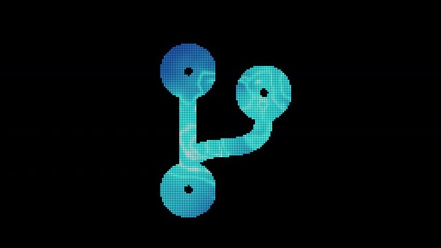 The symbol code branch is assembled from small balls. Then it shimmers with blue. It crumbles and disappears. In - Out loop. Alpha channel Premultiplied - Matted with color black