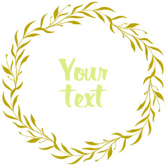Obraz premium Abstract floral wreath; golden frame with leaves for greeting cards, invitations, wedding cards, posters, banners, web design.