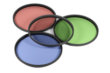 Set of slim color photo filters isolated on white background (3d model rendered illustration)