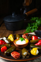Yaprak Sarması - rustic vine leaves filled with rice