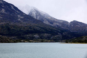 Skagway, Alaska / USA - August 10, 2019: White pass landscape view, Skagway, Alaska, USA