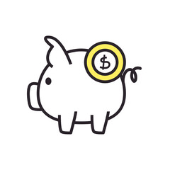 piggy and coin fill syle icon vector design