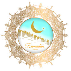 Ramadan greetings with gold islamic ornament