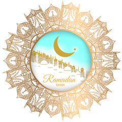 Ramadan greetings with gold islamic ornament