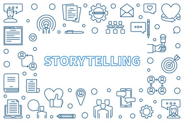 Storytelling vector concept horizontal frame or illustration in thin line style