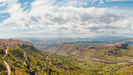 Ancient Calascibetta landscape city on rock, Sicily, Italy