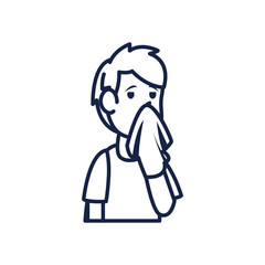 boy cartoon with cold and tissue line style icon vector design