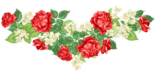 Headline decor element in vector illustration with jasmine flowers and roses