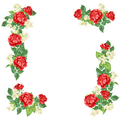 Vector graphic decor element with jasmine flowers and roses