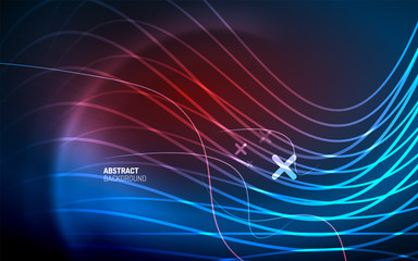 Obraz premium Abstract background - blue neon line design for Wallpaper, Banner, Background, Card, Book Illustration, landing page