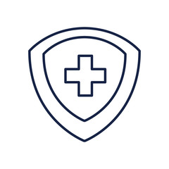 Cross inside shield line style icon vector design