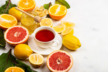 Healthy products for Immunity boosting or diet food top view. Vegetables and fruits to boost immune system. Copy space for text. Close-up