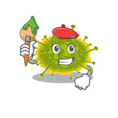 A creative insthoviricetes artist mascot design style paint with a brush