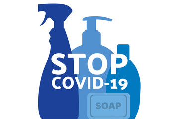 Disinfection equipment. COVID-19 coronavirus prevention. Template for background, banner, poster with text inscription. Vector EPS10 illustration
