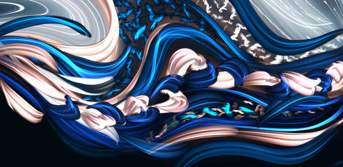Luxury abstract fluid art, ink blur background, classic blue, gold. Liquid acrylic, epoxy...