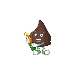 Mascot cartoon design of chocolate conitos making toast with a bottle of beer