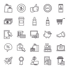 Shopping online and medical care line style icon set vector design