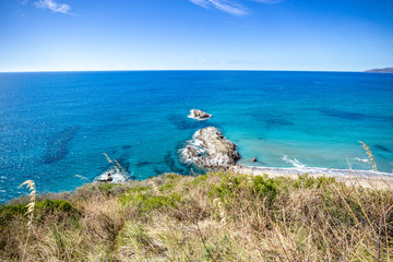 (telegraph tip) Punta del Telegrafo on the Tyrrhenian coast of Ascea Marina with the Mediterranean...