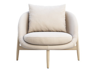 Light beige leather chair with cushion. 3d render