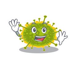 A charismatic insthoviricetes mascot design style smiling and waving hand