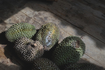 Pile of green Durian  fruit 