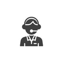 Customer service operator vector icon. Man with headset filled flat sign for mobile concept and web design. Support call center glyph icon. Symbol, logo illustration. Vector graphics