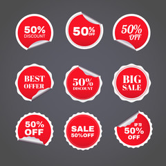 Set of red sticker for discount sale ,promotion or offer.