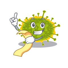 insthoviricetes mascot character design with a menu on his hand