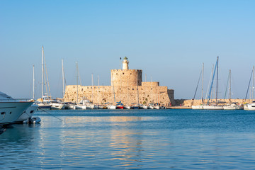 Fort of St. Nicholas in Mandraki harbor, Rhodes, Greece