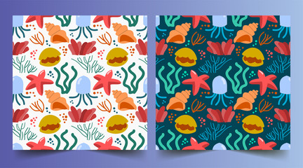 Fototapeta na wymiar Cute Undersea Seamless Pattern colorful concept