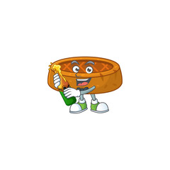 Mascot cartoon design of peanut cookies making toast with a bottle of beer