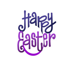 Fototapeta premium Happy Easter lettering typography concept. Hand drawn lettering text and eggs countour. Editable EPS vector