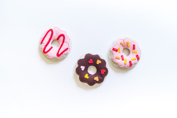 Donuts made of felt. Craft for children Copy Space