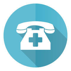 Obraz premium Emergency call blue round flat design vector icon isolated on white background, phone illustration in eps 10