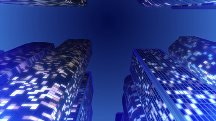Modern Skyscraper Buildings office City Lights night 3D illustration images

