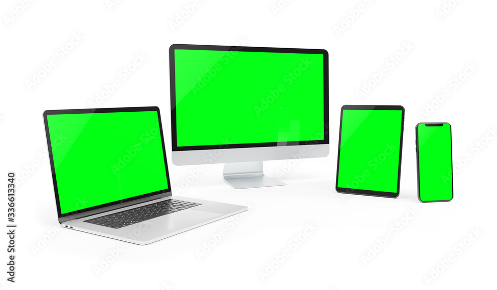 Poster Modern devices isolated on white background 3D rendering