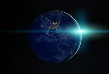 Fototapeta na wymiar View of planet Earth at night with cities lights on America 3D rendering elements of this image furnished by NASA