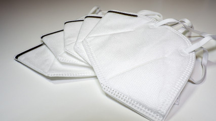 Set of FFP2 medical masks. Face mask protection against pollution, virus, flu and coronavirus. Health care and surgical concept