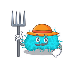 Cartoon character design of bacteria prokaryote as a Farmer with hat and pitchfork