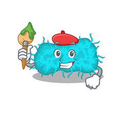 Naklejka premium A creative bacteria prokaryote artist mascot design style paint with a brush