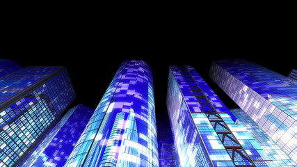 Modern Skyscraper Buildings office City Lights night 3D illustration images
